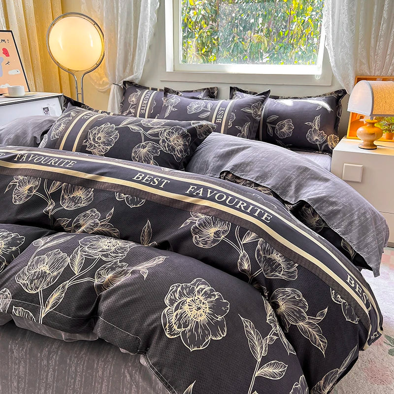 Home Textile Microfiber Bedding Set 4pcs Duvet Cover Set Printed Grey Bed Linens 2025 New Polyester Top Sheet Pillowcase