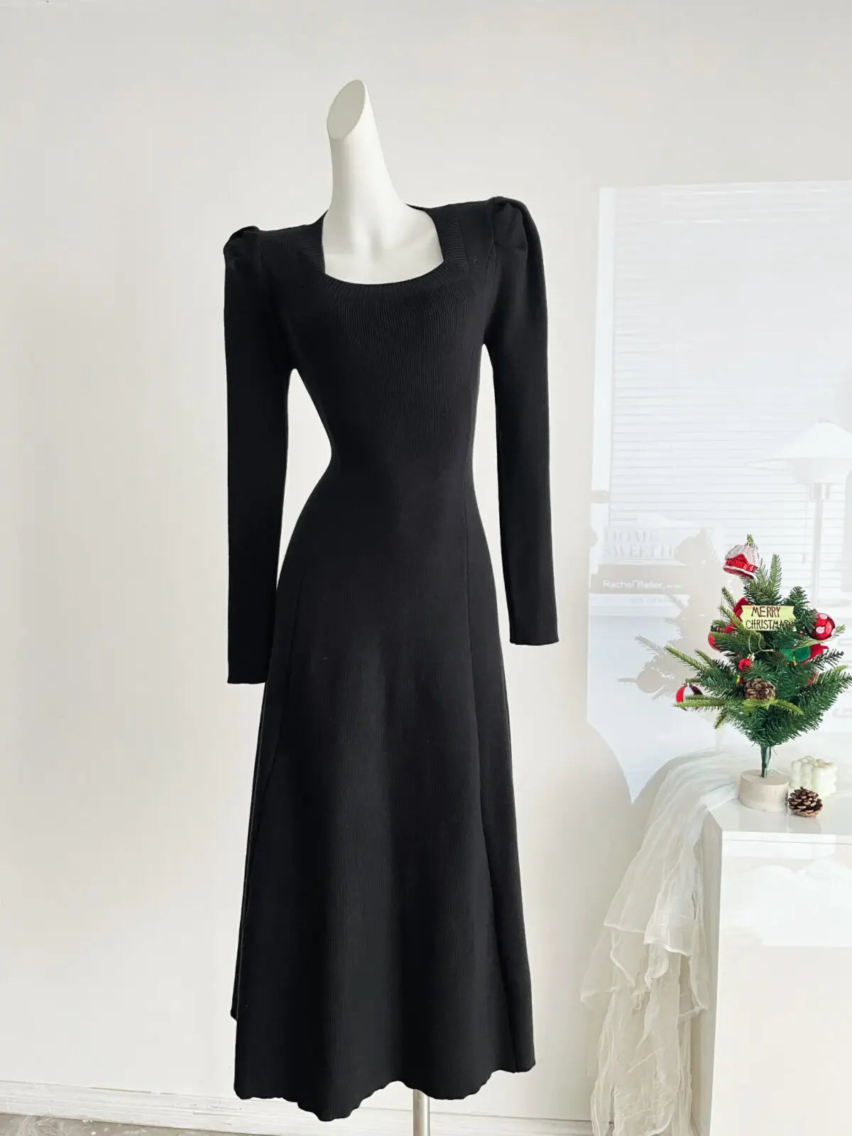 French Fashion Casual Women Inside Knitted Long Dress 2025 Spring New Long Sleeves Elegant Party Dresses Simple Vestidos Largos SwiftNest