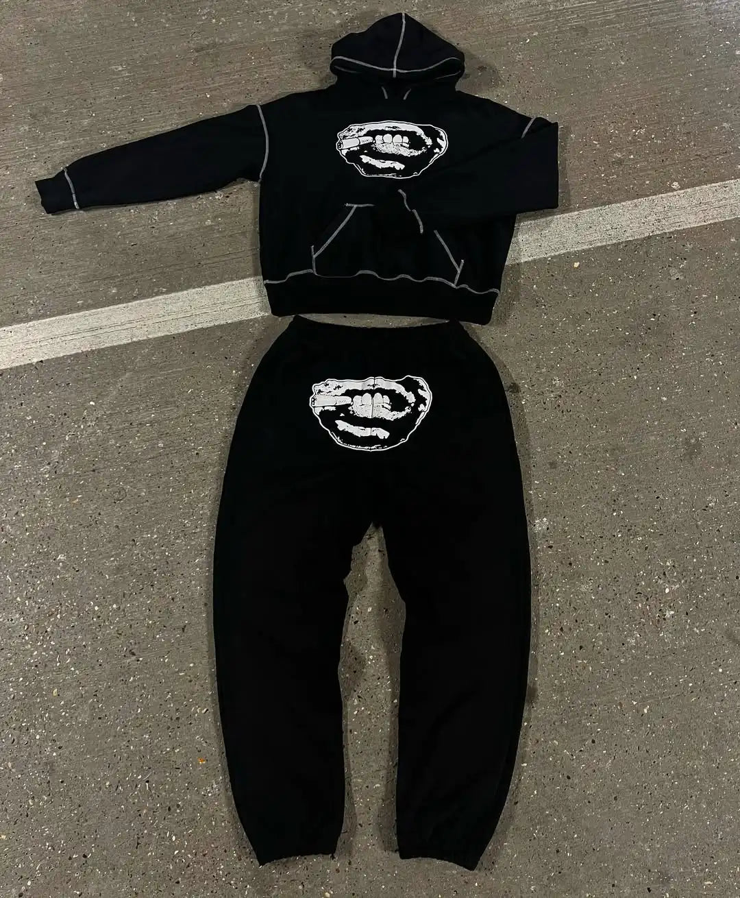 مجموعة ملابس رجالية عصرية من الهيب هوب، بلوفرات مطرزة أمريكية، ملابس رياضية كاجوال من هاراجوكو، بانك Y2K