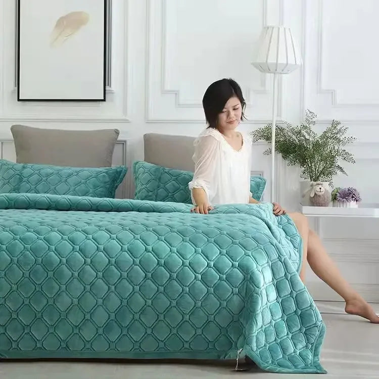 Home Textiles Flannel Bedspread Geometric Quilted Bed Linens Bedspreads for Winter Warm Flat Sheet Blanket Cover Coverlet 이불 이불