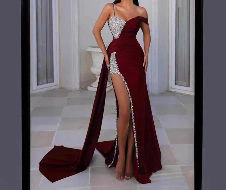 Womens Dresses 2024 Summer Fashion New Off Shoulder Sexy Temperamental Hot Stamped Ball Evening Elegant Long Bodycon Dress