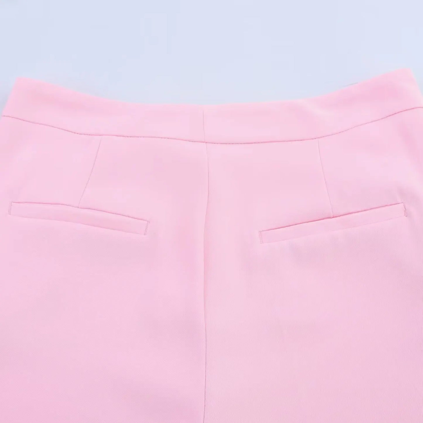 Women Fashion Pink Sets Turn-Down Collar Long Sleeves Single-Breasted Feather Blazer+High Waist Pocket Zipper Long Pants