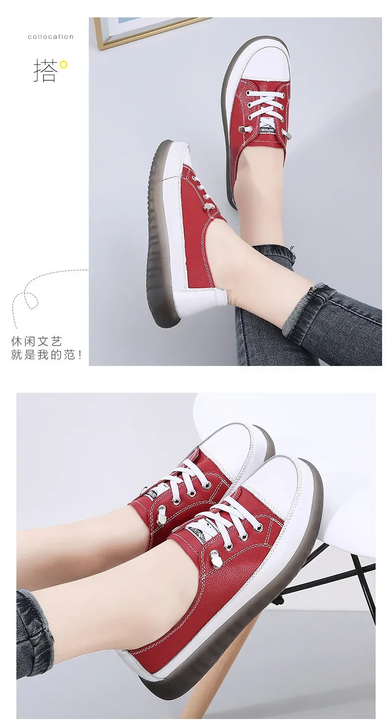 Genuine Leather Soft Sole Outdoor Summer Walking Vulcanized Shoes Women Jogging Sneakers Woman Flat Trainers Fitness Footwear