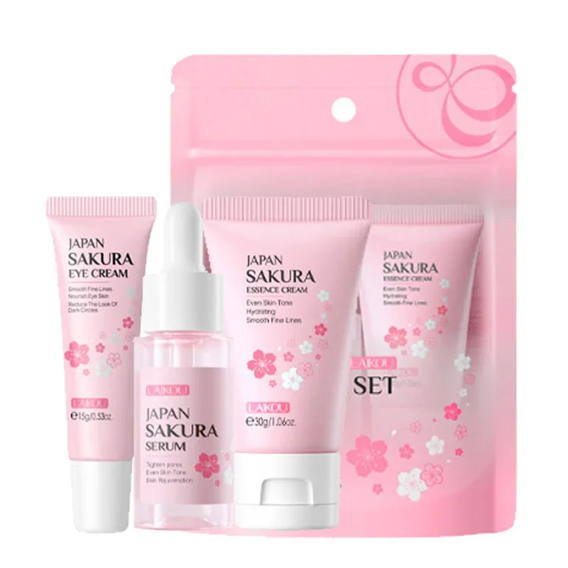 3pcs/set Vitamin C 24K Golden Sakura Skin Care Sets Face Cream Serum Eye Cream Moisturizing Anti Wrinkles Face Care Kit