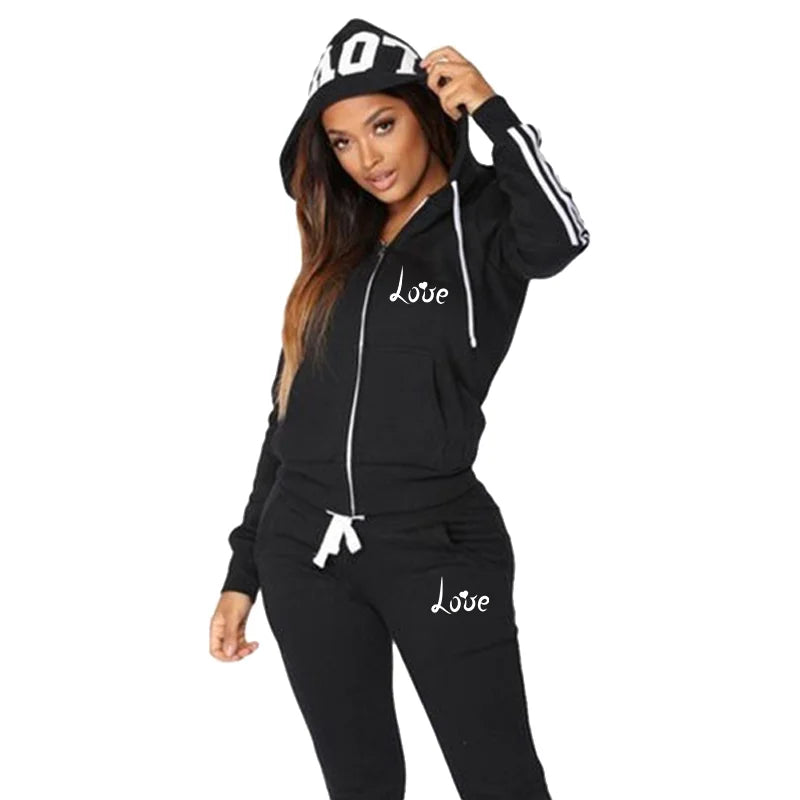 Fashion Women LOVE Letter Print Track Suits Sports Wear Jogging Suits Hoodies+Sweatpants Sweat Suits SwiftNest