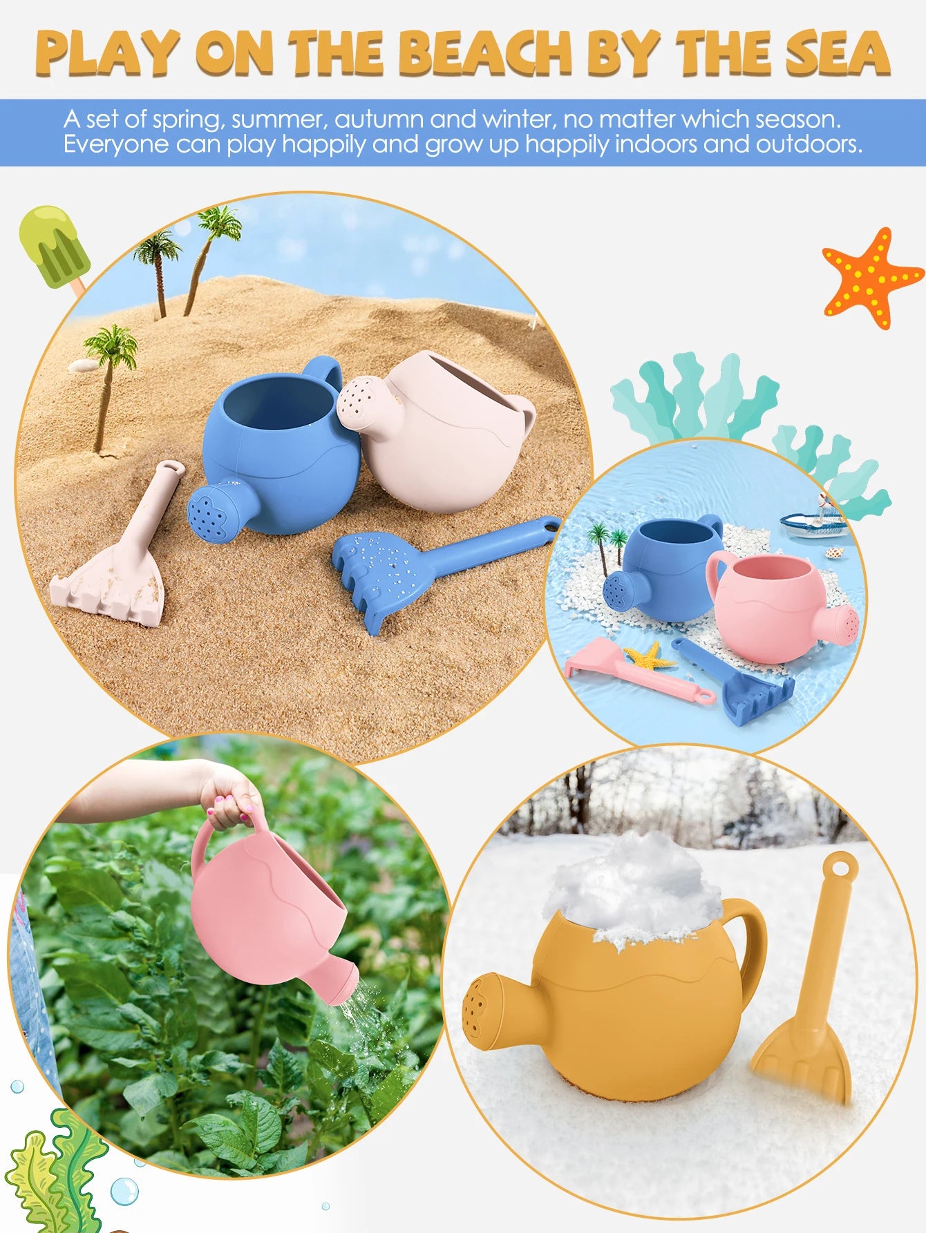 Baby Beach Toys Children Outdoor Games Sand Play Set Infants Digging Sand Silicone Rake Watering Pot Play Beach Toys for Kids