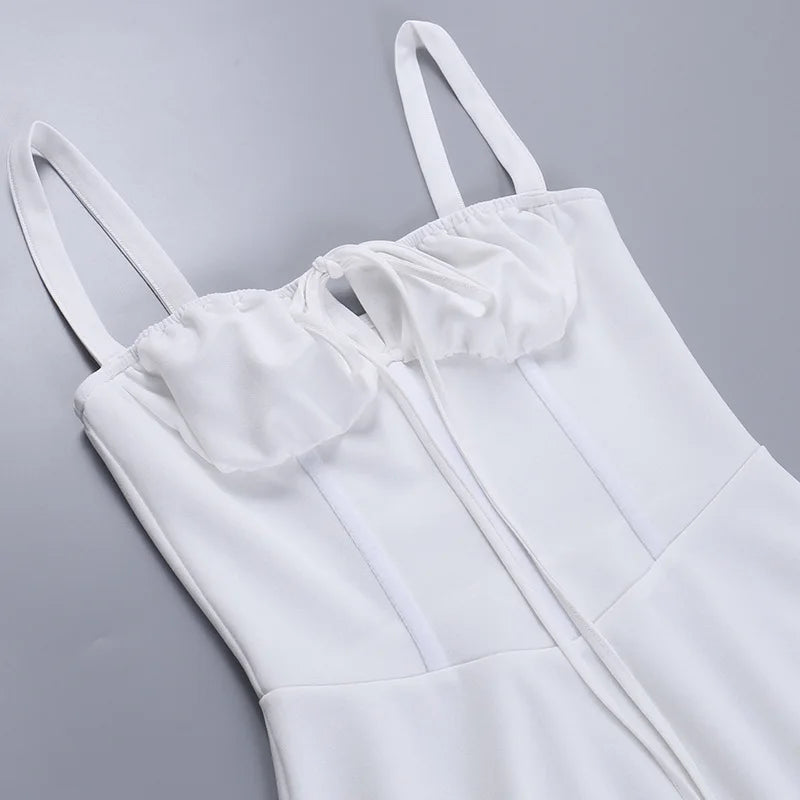 2025 New Summer Fashion French Style Elegant Casual Tied Waist-fitted Slim Dress Women Foreign Trade Sleeveless Side Slit Dress