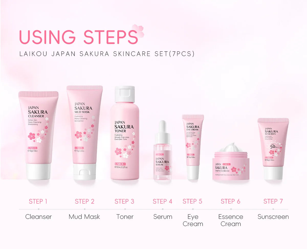Sakura Skin Care Kit Hydrating Moisturizing Skin Care with Cleansing Pore Treatment and Sunscreen  Cosmetic  Skincare Korean