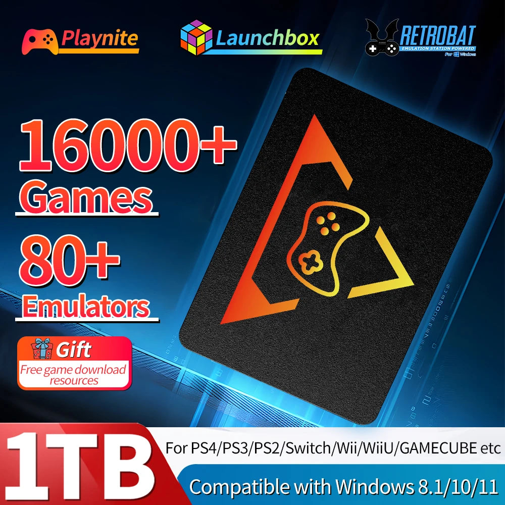 PlayZone 1TB Emulator Consoles Portable Retro Game SSD For PS5/PS4/PS3/Xbox/Switch/WII/WIIU Handheld Game HDD With 16000+ Games