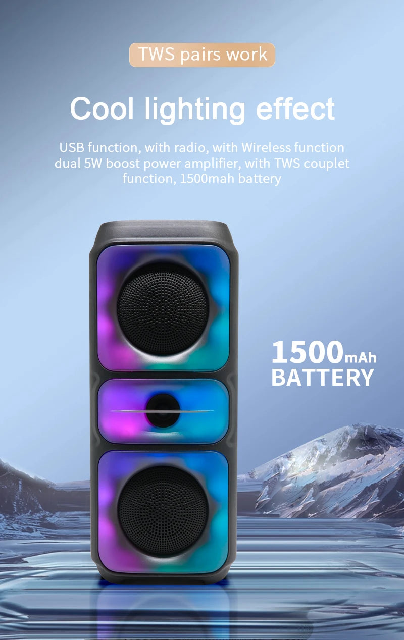 Super Large Outdoor Bluetooth Speaker RGB  Karaoke Double Horn Subwoofer Portable Wireless Column Bass Sound supports FM/TF