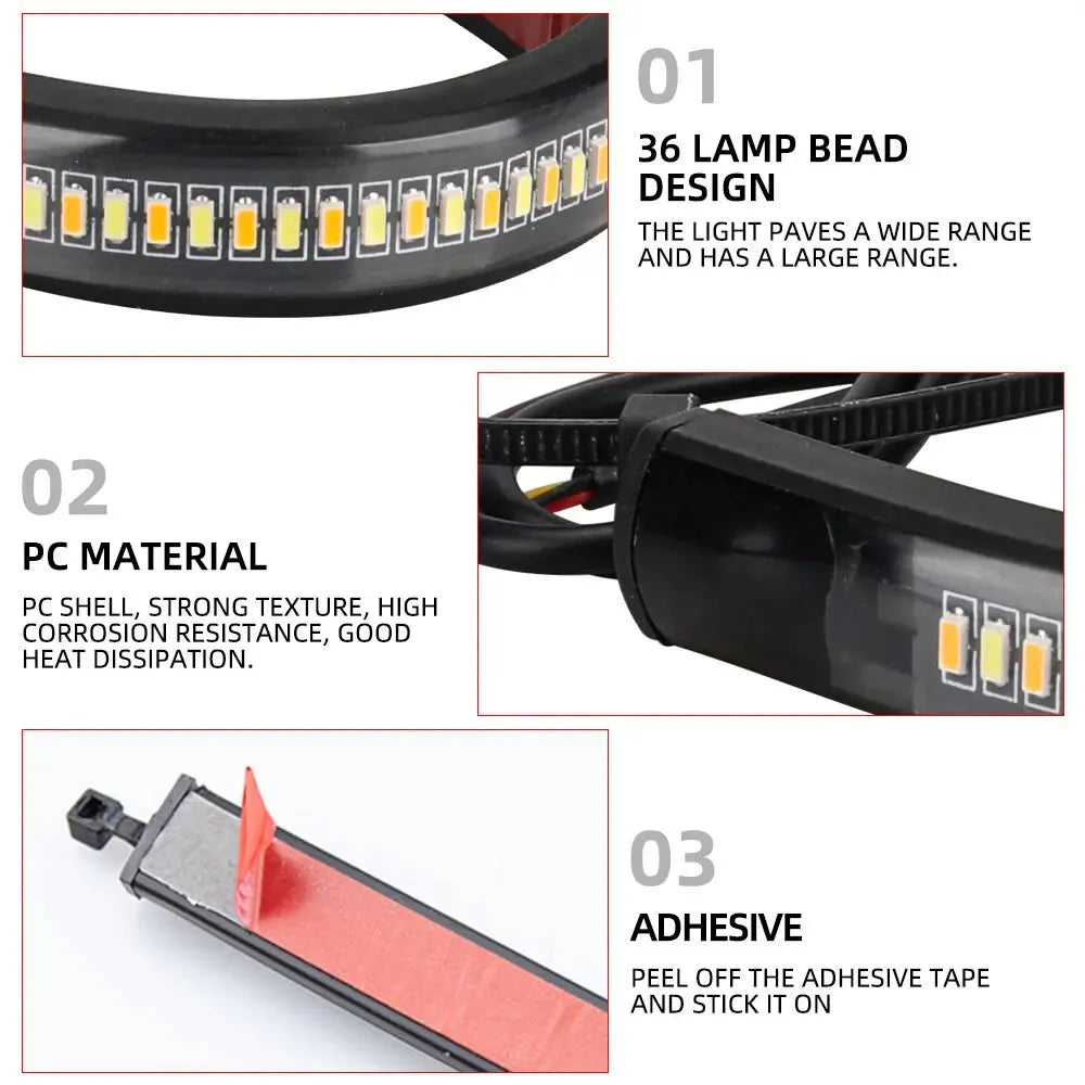 2Pcs 36LED Ring Fork Strip Flashing Indicator Motorcycle Turn Signals DRL White Amber Flasher Warning Running Lamp Blinker Acces