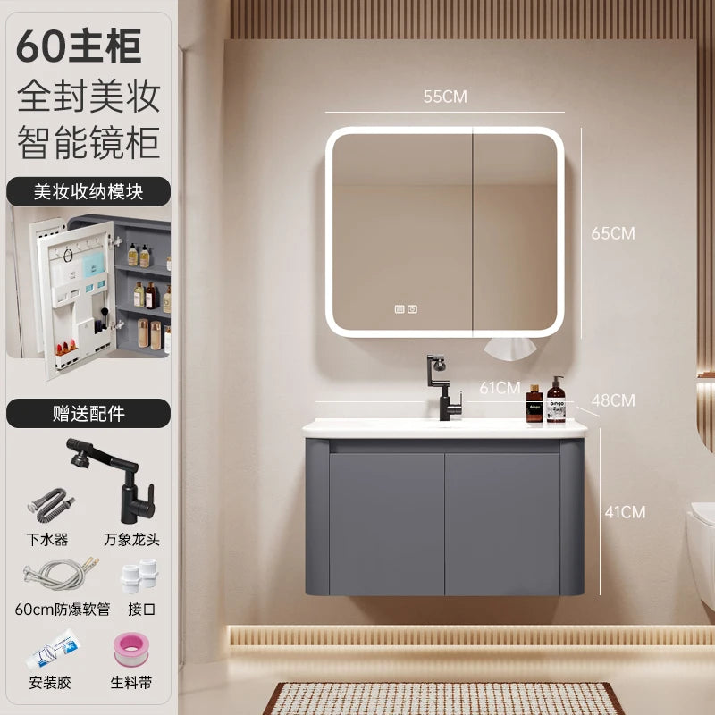 Standing Storage Bathroom Cabinet Shelf Light Mirror Organizer Bathroom Cabinet Vanity Shower Rack Banyo Dolabi Furniture