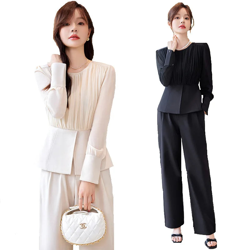 Fashion Uniform Styles Spring Women Office Business Suits Female Pantsuits Ladies Work Wear Blazers Sets With Wide Leg Trousers SwiftNest