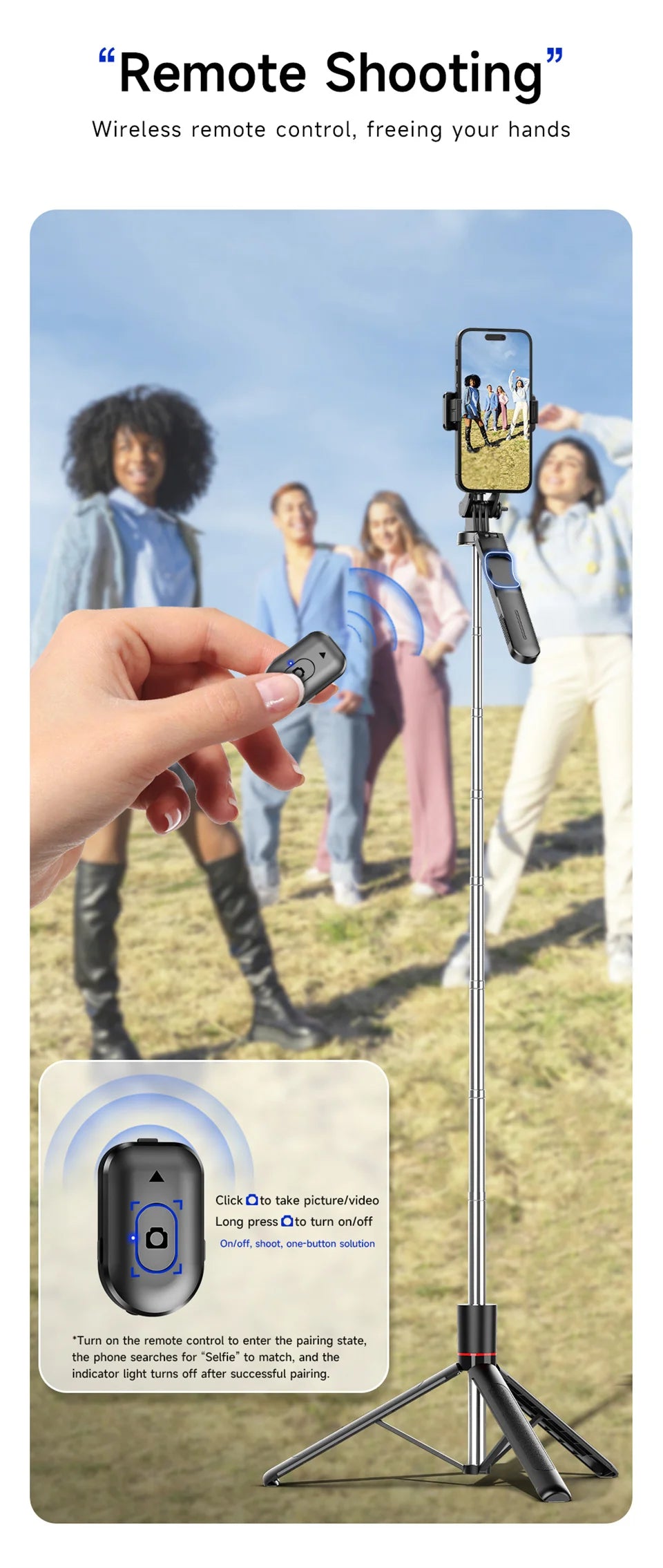 MEUYAG Selfie Stick Tripod with 1708mm Long Monopod Fill Light, Bluetooth Remote, 360° Rotation, 1/4 Interface, for mobile phone