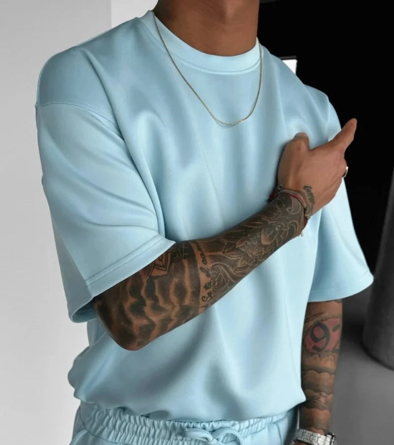 Men 2025 summer fashion sports design sense simple casual solid color quick drying short-sleeved T-shirt trend clothes