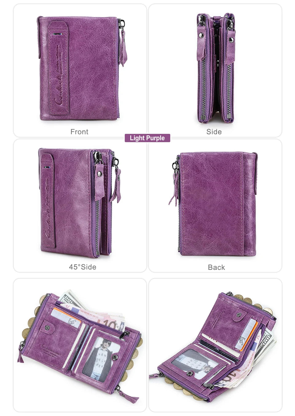 محفظة قصيرة من الجلد الأصلي للنساء من CONTACT'S، حامل بطاقات فاخر بتصميم محفظة عملات معدنية ومشبك نقود ومحفظة صغيرة للنساء والرجال