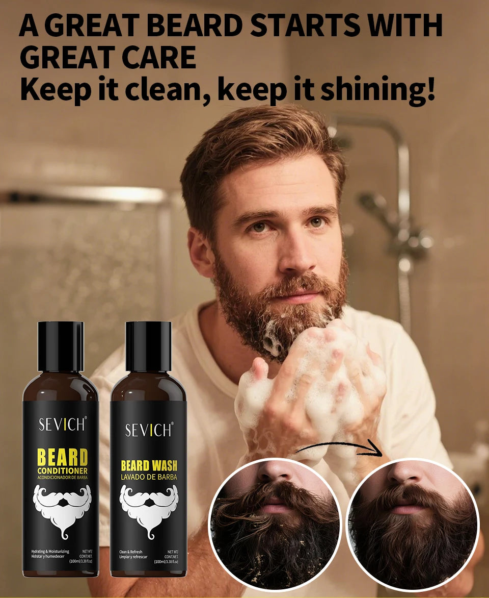 Men's Beard Care Kit Beard Clean Shampoo moisturize Beard Conditioner Beard Wash Natural Beard Care Beard Styling Products
