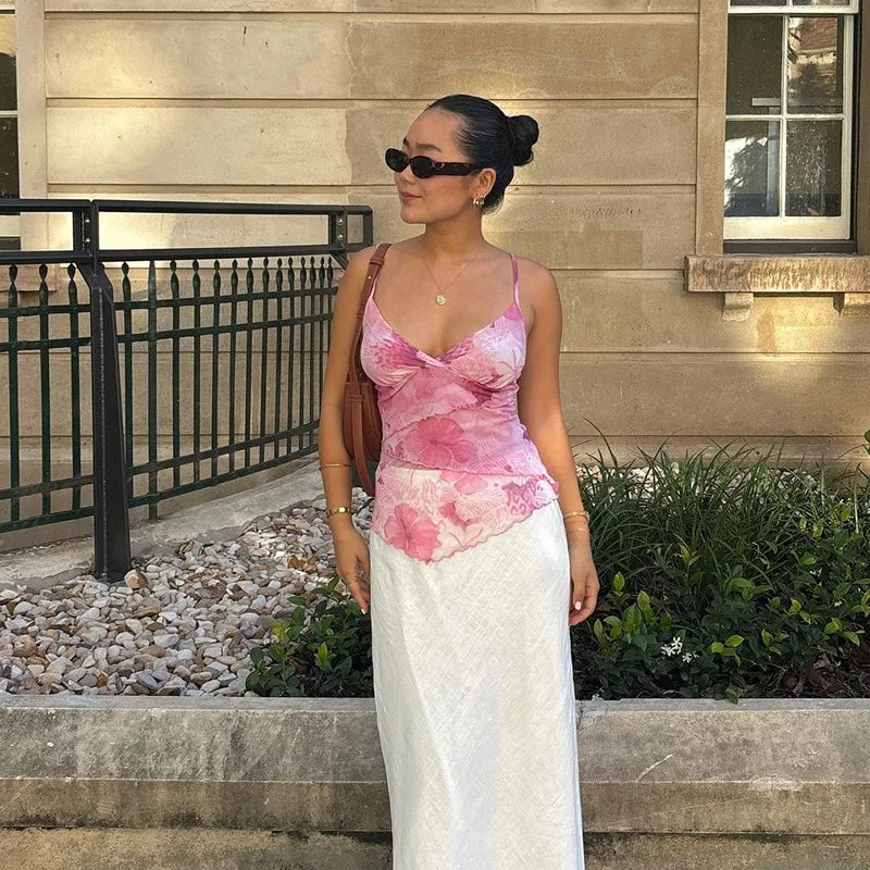 Floral Print Sexy Tops For Women Fashion Edgy Clothes Y2k Accessories Spaghetti Strap Crop Top Chiffon Camison Verano Ropa Mujer SwiftNest