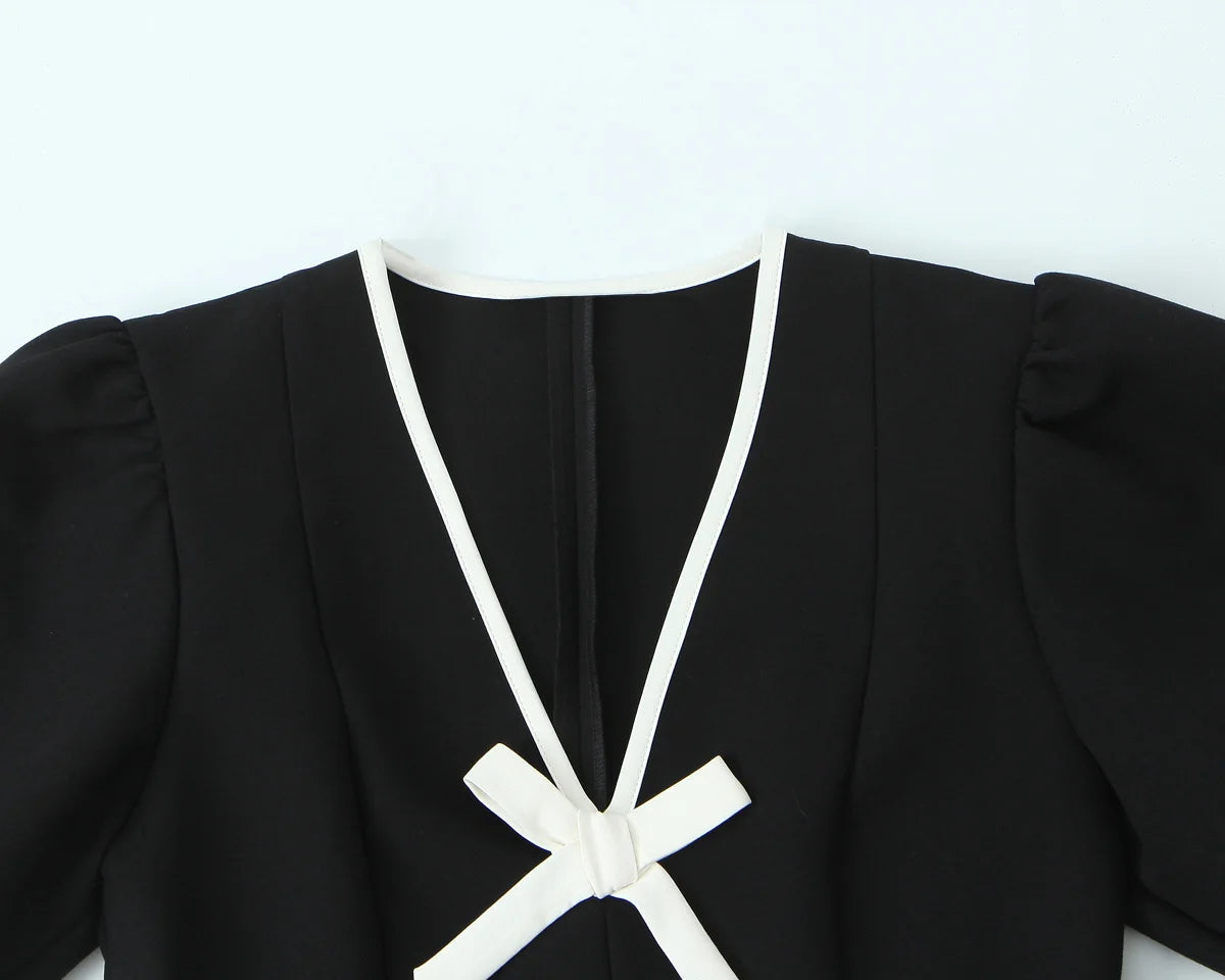 Women Fashion Dress 2025 Women Summer Autumn New Elegant Bow Decoration Short Sleeves Dress Women Hight Street Party Dress