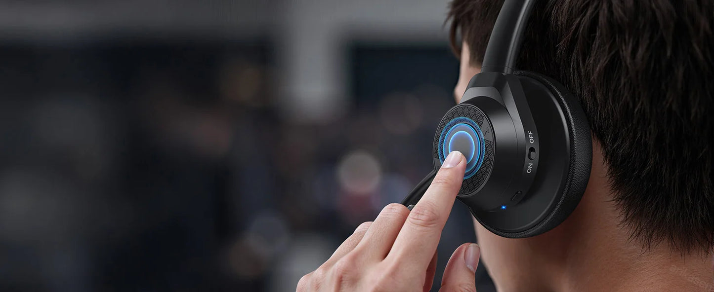 سماعة رأس لاسلكية بتقنية البلوتوث 5.4 مزودة بميكروفون وخاصية إلغاء الضوضاء وتقنية Multipoint Connect وسماعة رأس لاسلكية للعمل