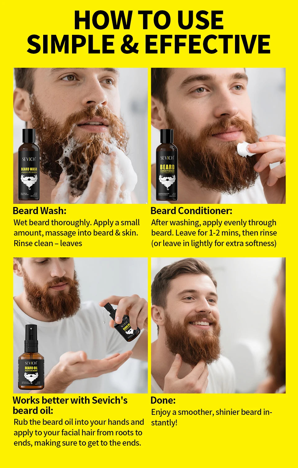 Men's Beard Care Kit Beard Clean Shampoo moisturize Beard Conditioner Beard Wash Natural Beard Care Beard Styling Products