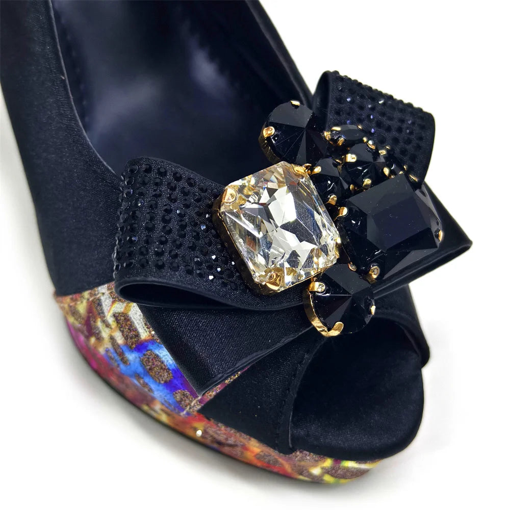 Venus Chan Nigerian Women Heel Party Shoes and Bag Set Royal Blue Colour Rhinestone Handbag Italian Design Wedding INS 2024