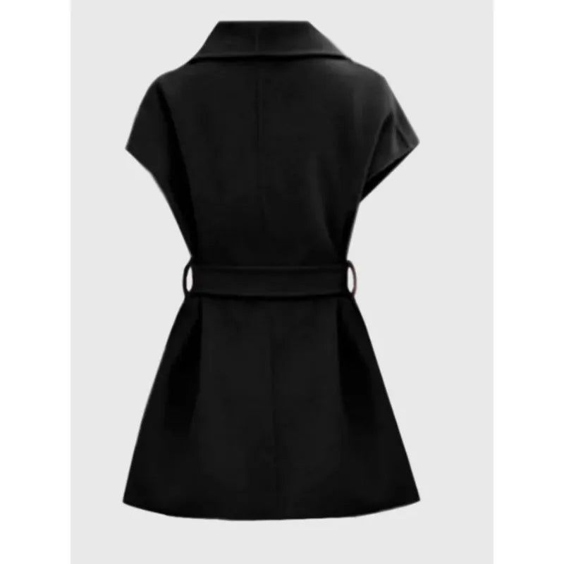 سترة صوف أنيقة للنساء لخريف وشتاء، صدرية متوسطة الطول من الصوف على الوجهين، سترة أنيقة للنساء مع مشبك على شكل حصان