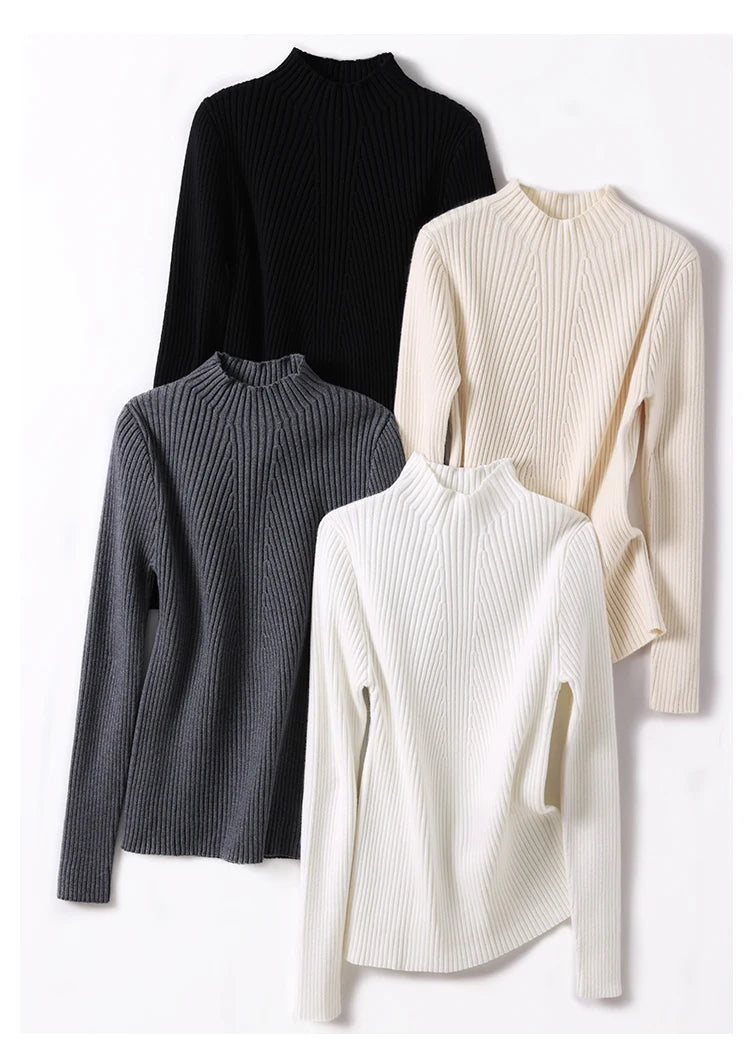 2025 Women Fashion Chic Knitted Tops Autumn Winter Turtleneck Sweater Women Pullovers Long Sleeve Jumper Pull Femme Clothing