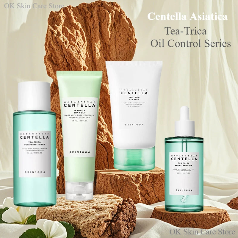 Korean Skin Care Centella Travel Kit Toner, Ampoule, Soothing Cream, Cleansing Oil, Foam, Basic Skincare Box 5pcs Set Gift Set