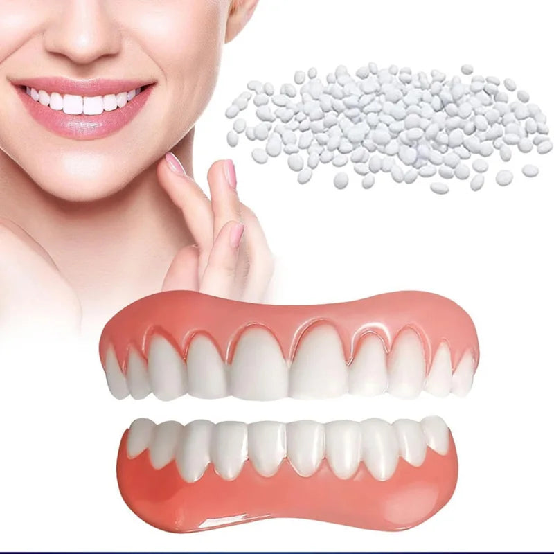 False Teeth Silicone Upper Lower Veneers Perfect Denture Silicone Kit Temporary Orthodontic Fake Tooth Oral Hygiene Care