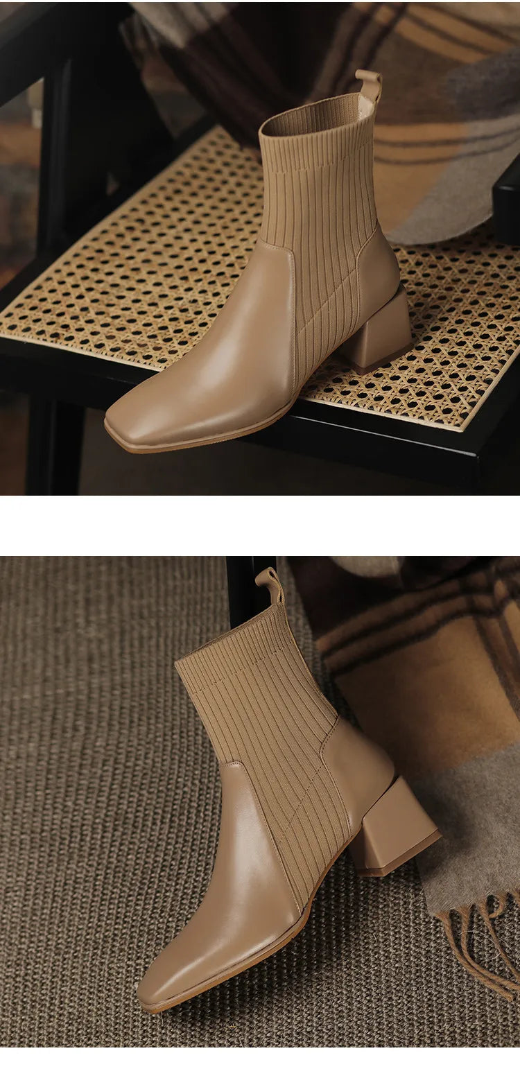 2023 Autumn Winter New Ankle Socks Shoes Women Fashion Large Size 43 Knitted Short Boots Women Slip on High Heels Botas De Mujer