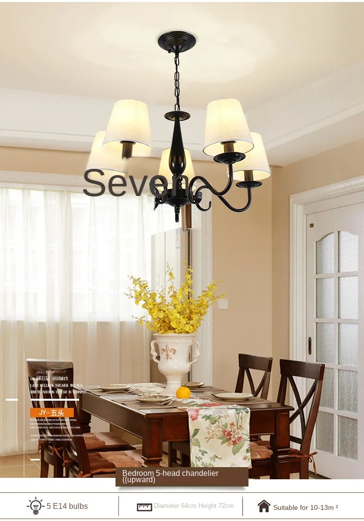 Living room lamp chandelier American country bedroom  simple home decoration cloth art iron lighting  pendant lights