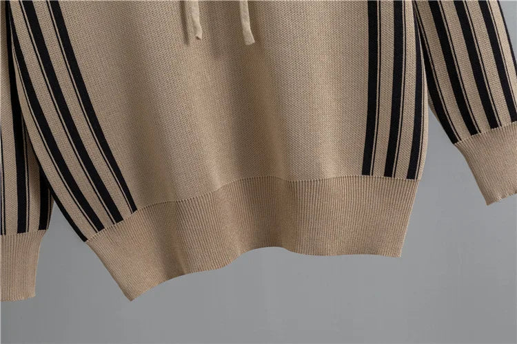 Fashion Autumn Women 2 Pieces Sets Casual Hooded Patchwork Loose Knitted Sweater Sports Harlan Pants Suits Winter Sportswear SwiftNest