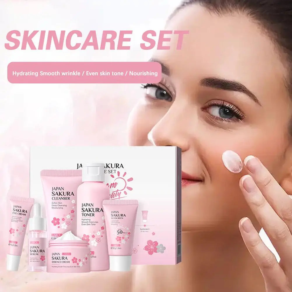 4pcs/6pcs Sakura Skin Care Set Japan Brand Nourishing Cleansing Essence Eye Cream Face Cream Toner Sunscreen High-end Gift Set