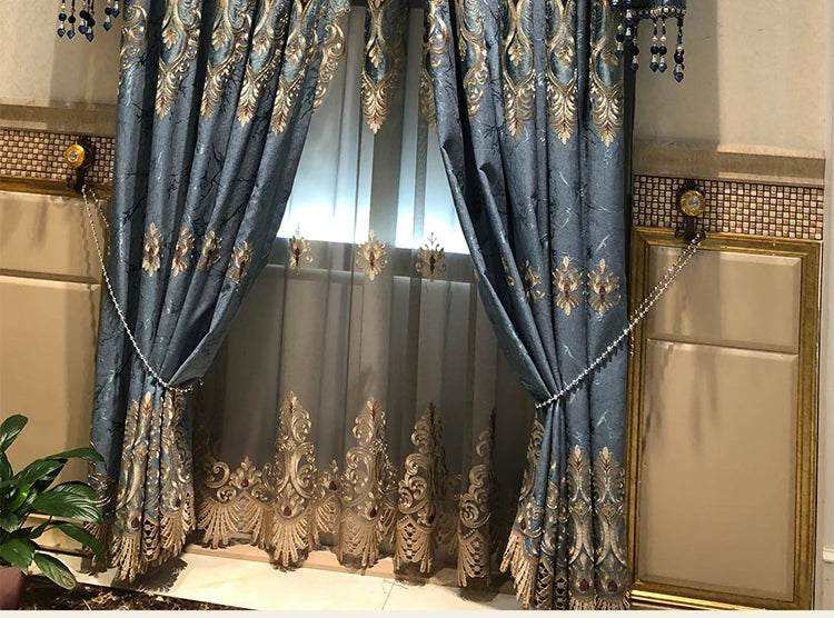 ستائر على الطراز الأوروبي لغرفة المعيشة وغرفة الطعام وغرفة النوم، تطريز فاخر من قماش التول الفاخر، نافذة دراسة، ستارة مخصصة