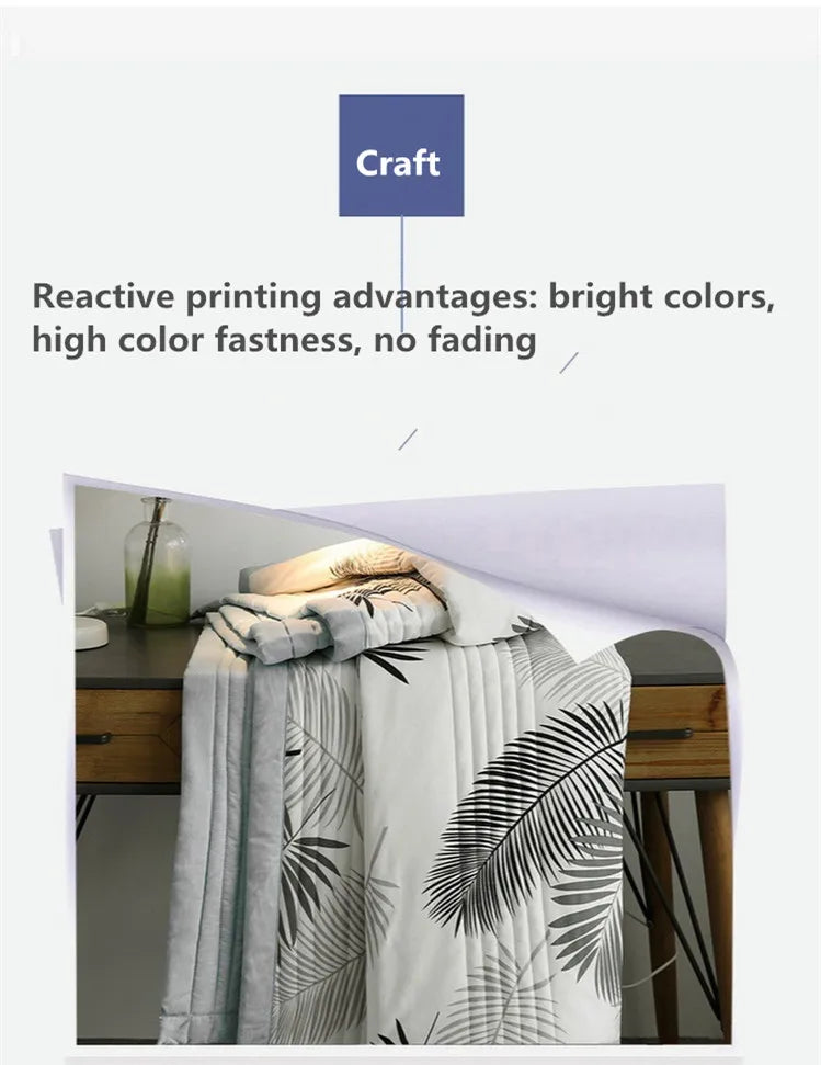 لحاف صيفي من القطن المغسول، لحاف مكيف للهواء، بطانية ناعمة وجيدة التهوية، مفرش سرير مطبوع عليه أوراق رقيقة، غطاء سرير، منسوجات منزلية