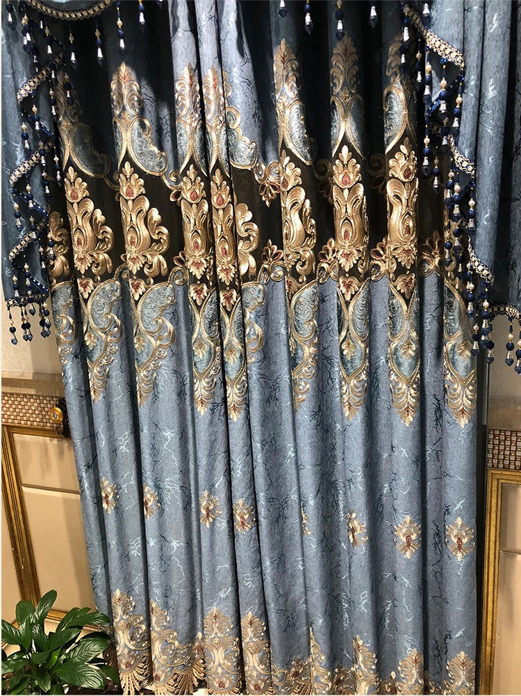 ستائر على الطراز الأوروبي لغرفة المعيشة وغرفة الطعام وغرفة النوم، تطريز فاخر من قماش التول الفاخر، نافذة دراسة، ستارة مخصصة