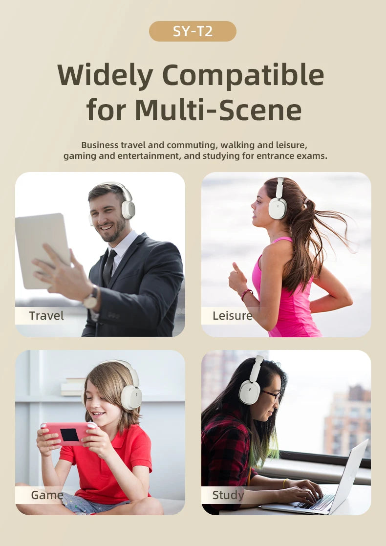 سماعات رأس لاسلكية أنيقة بتقنية البلوتوث 5.3، ستيريو هاي فاي، محمولة فوق الأذن، سماعة رأس للأعمال، سماعات أذن للألعاب منخفضة الكمون مع ميكروفون