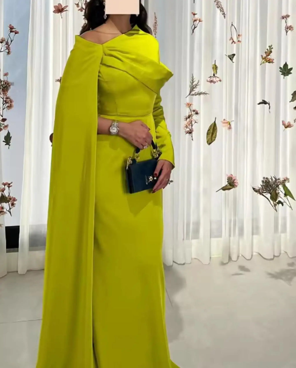 customized Saudi Long Cape Prom Dresses Pleated Floor Length Evening Dresses vestidos de novia Mermaid Party Gowns