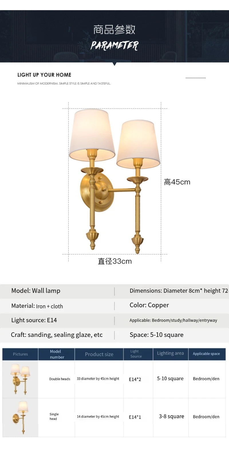 American Bedroom Bedside Lamp Mirror Front Light Simple Living Room Villa Clubhouse Wall Lamp