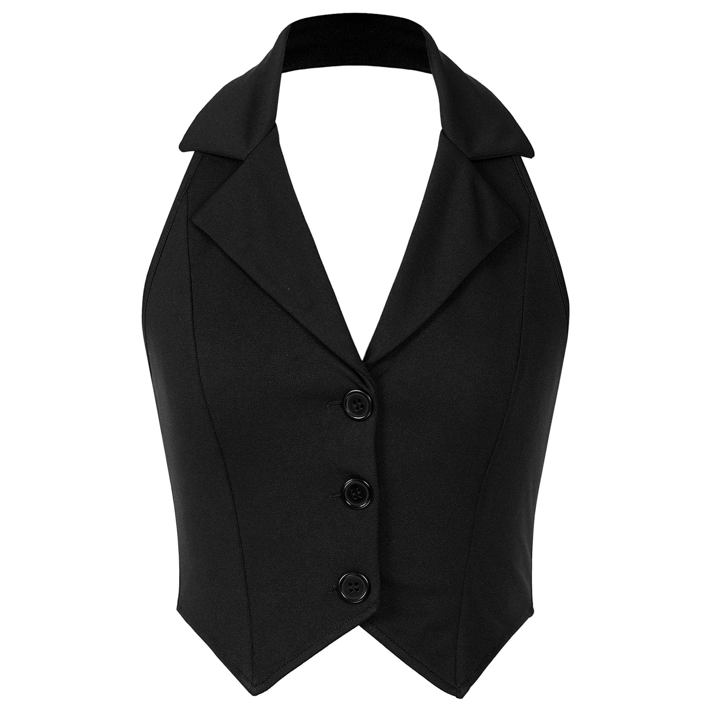 Womens Fashion Vest Shirts Separate Waistcoat Crop Tops Lapel Halter Backless Button Down Pointed Hem Vest for Party Formal Wear