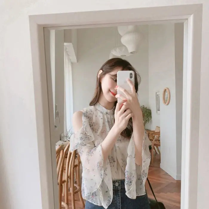 Fashion Woman Off Shoulder Blouse Shirts For Women Stylish Top long Sleeve Female Tops Elegant Chiffon Mujer Woman Clothes SwiftNest