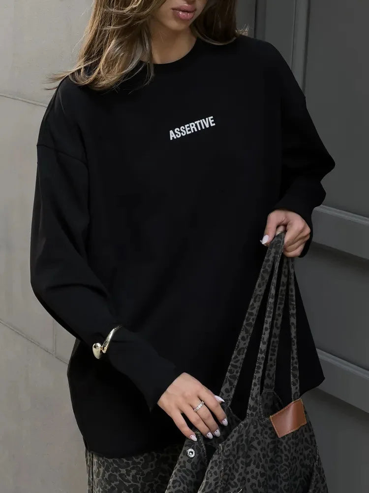 Women's Clothing Spring Loose Solid Color Round Neck Long Sleeve Tops Casual Fashion Simple Style All-match Trendy Comfortable