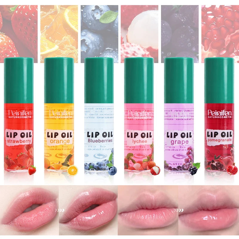 6PCS Fruit-Flavored Lip Balm Set Watery Lip Gloss Lip Oil Smooth Lip Lines Plump Lips Beauty Care Kit for Lip Hydration