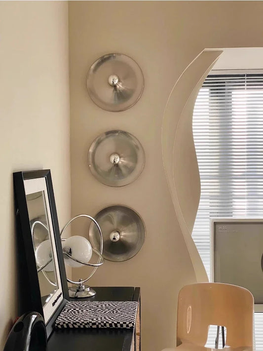 Medieval Bedside Wall Lamp Living Room Hallway Balcony Wall Lamp Bedroom Postmodern Flying Saucer Retro Metal Electroplated Lamp