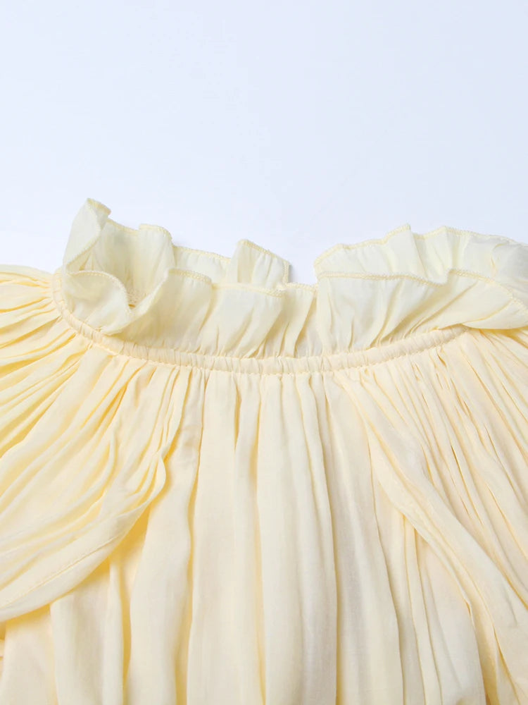 TWOTWINSTYLE Minimalist Dresses For Women V Neck Cloak Sleeve High Waist Ruffles Irregular Summer Dress Female Fashion Clothing