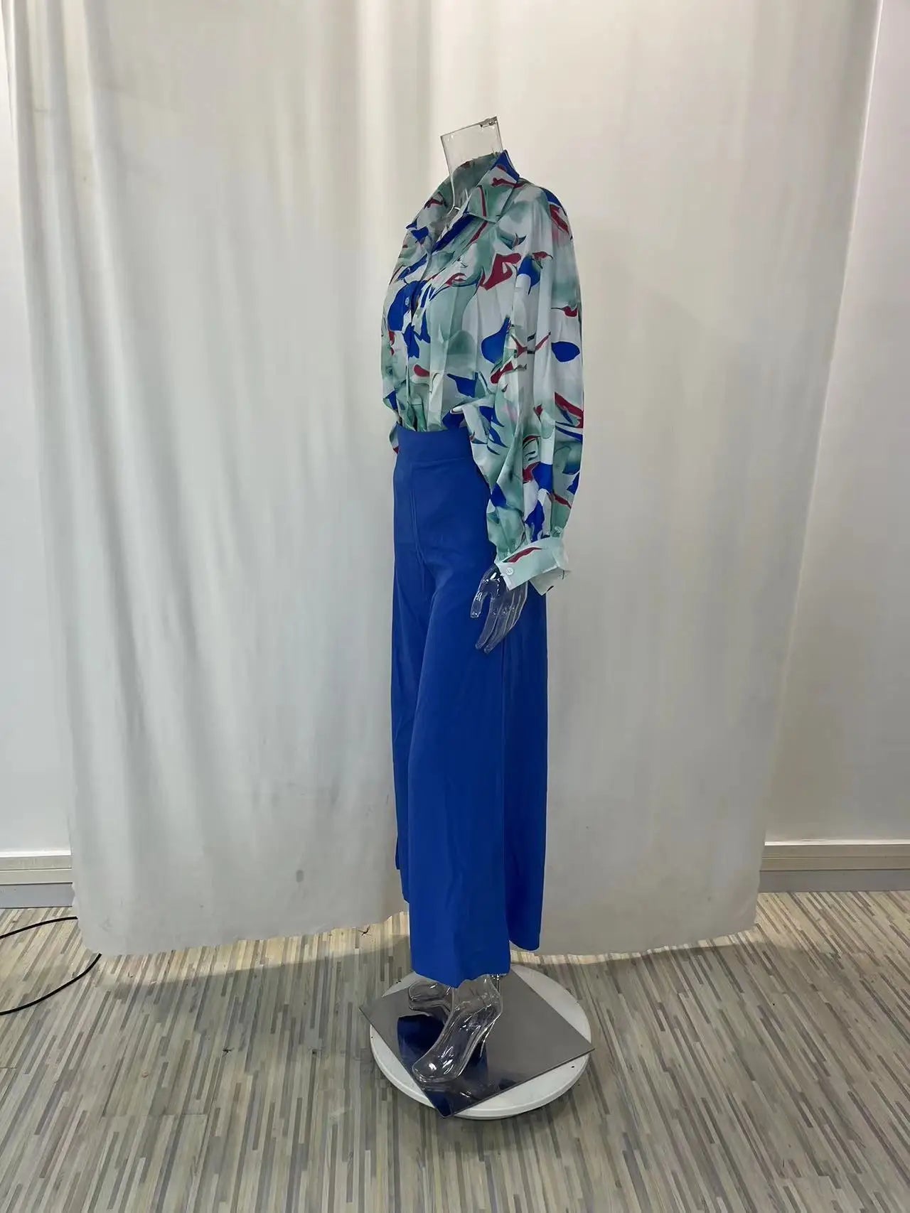 Fashion Casual Set Women 2024 Tops Shirt Elegant Wide Leg Pants Set Sense Of Design Printed Bell Sleeve Shirt Wide Leg Pants SwiftNest