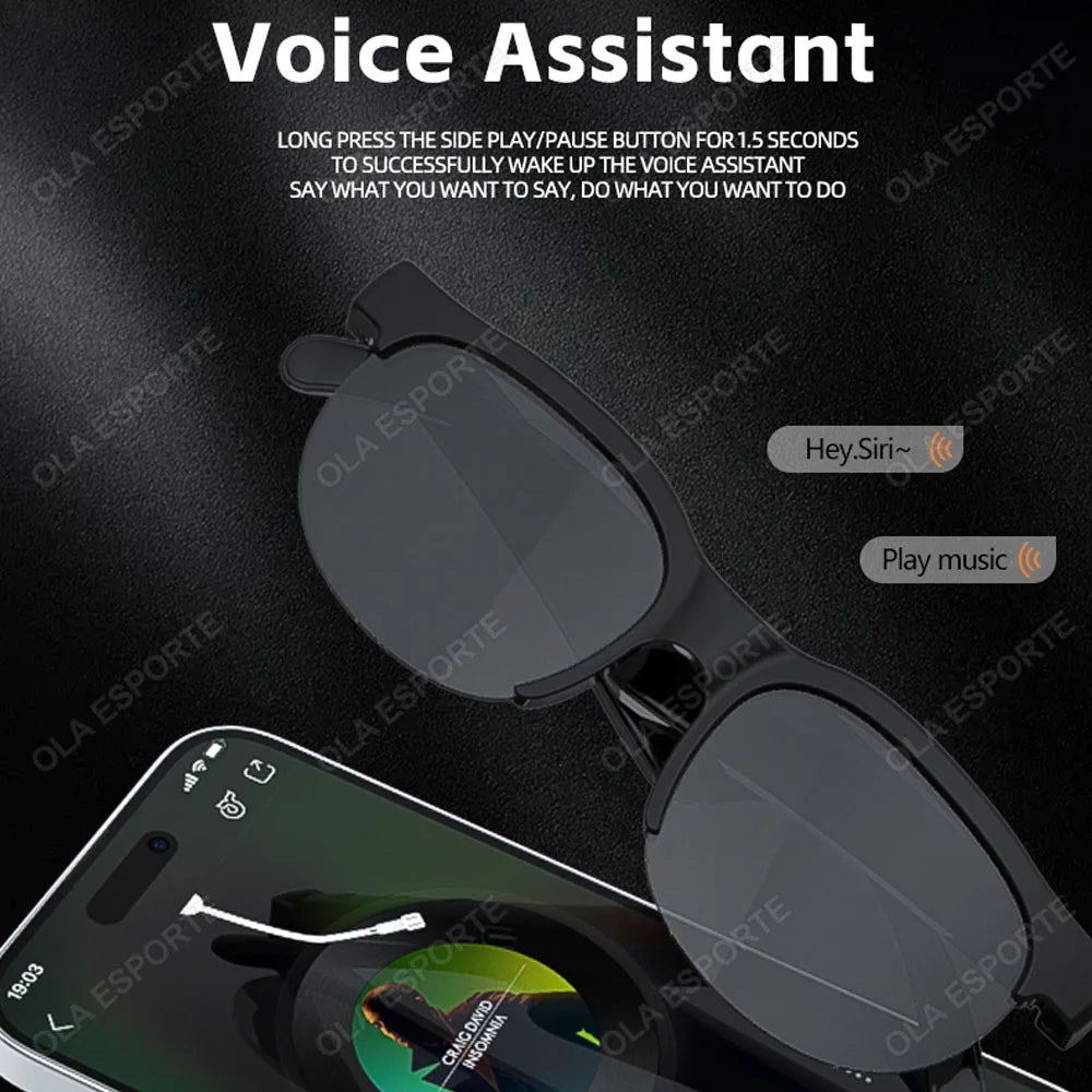 2025 New Smart Glasses Headset 2-in-1 UV Protection Portable Music Sunglasses with Microphone HD Voice Call Smart Sunglasses Men