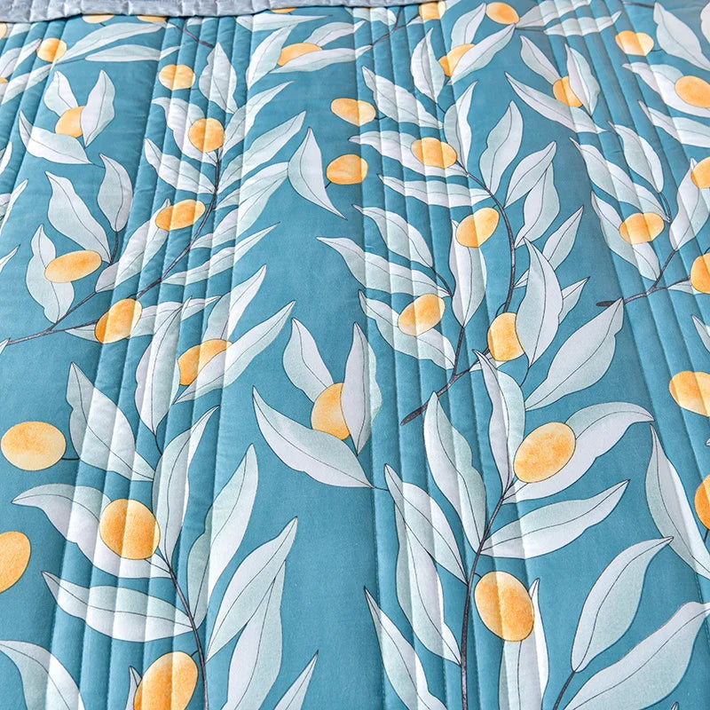 لحاف صيفي من القطن المغسول، لحاف مكيف للهواء، بطانية ناعمة وجيدة التهوية، مفرش سرير مطبوع عليه أوراق رقيقة، غطاء سرير، منسوجات منزلية