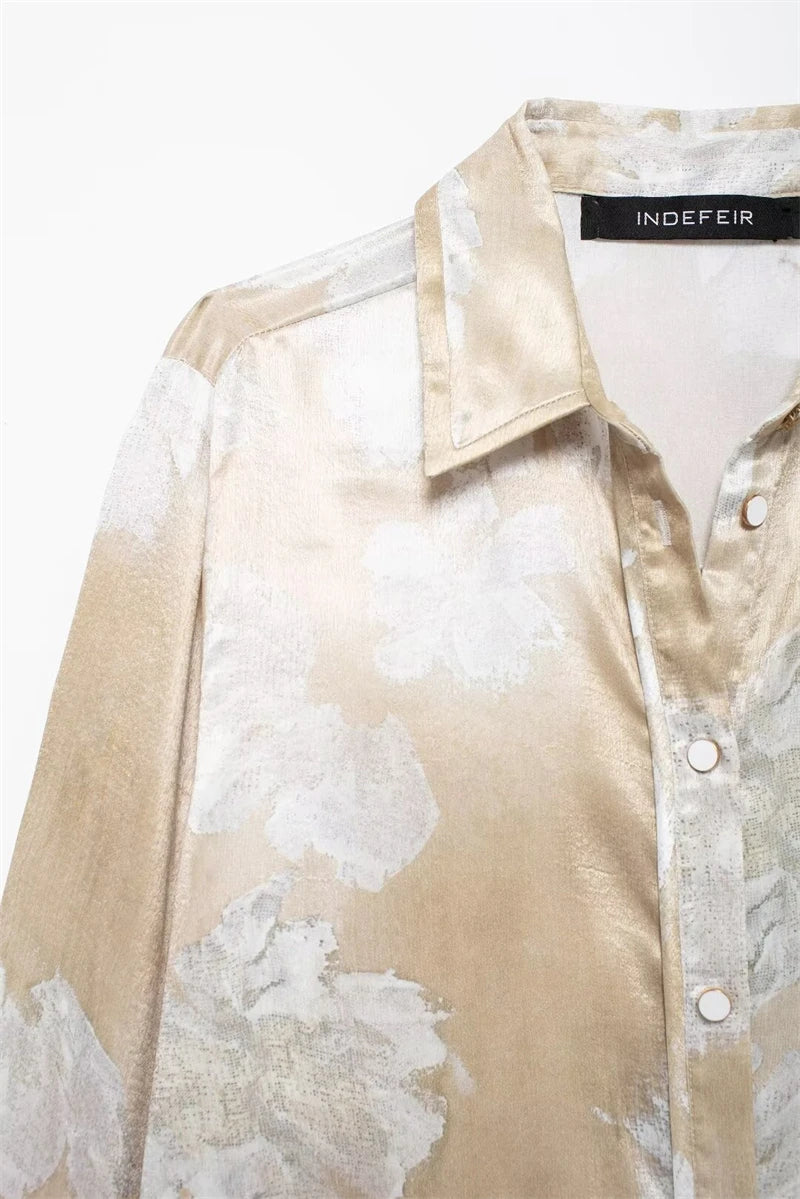 Women's Suit Spring-Summer 2024 New Fashionable Floral-Print Satin Shirt Printed Pants Elegant chic women's suit SwiftNest